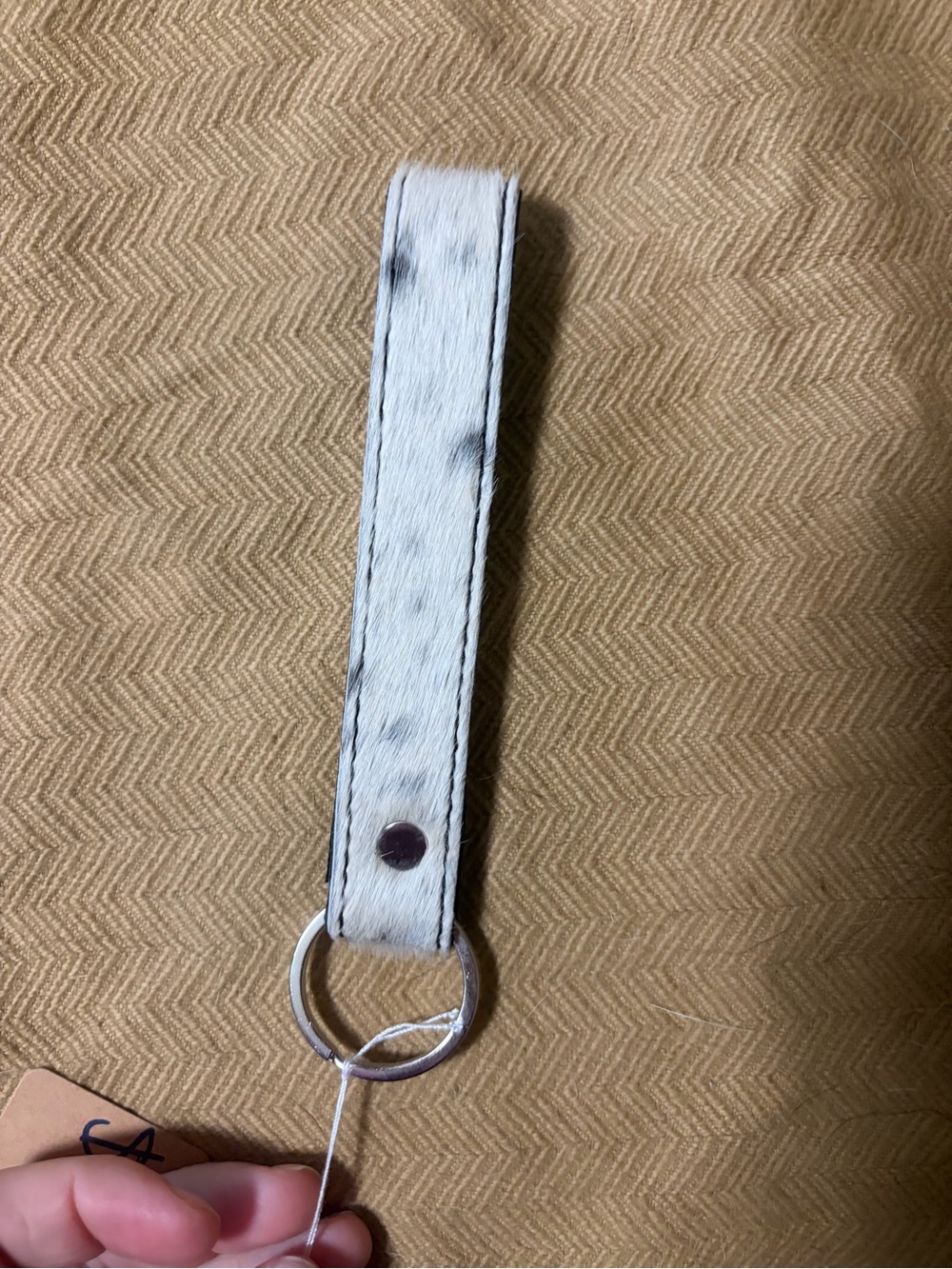White cowhide Speckled Leather Key Fob Wristlet